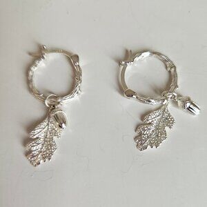 Karen Walker Acorn and Leaf Mini Hoop Earrings Silver